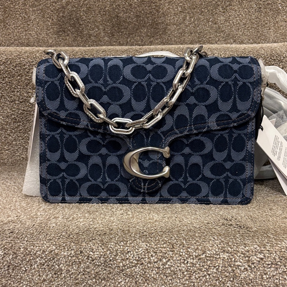 Coach Navy Monogram Chain Shoulder Bag